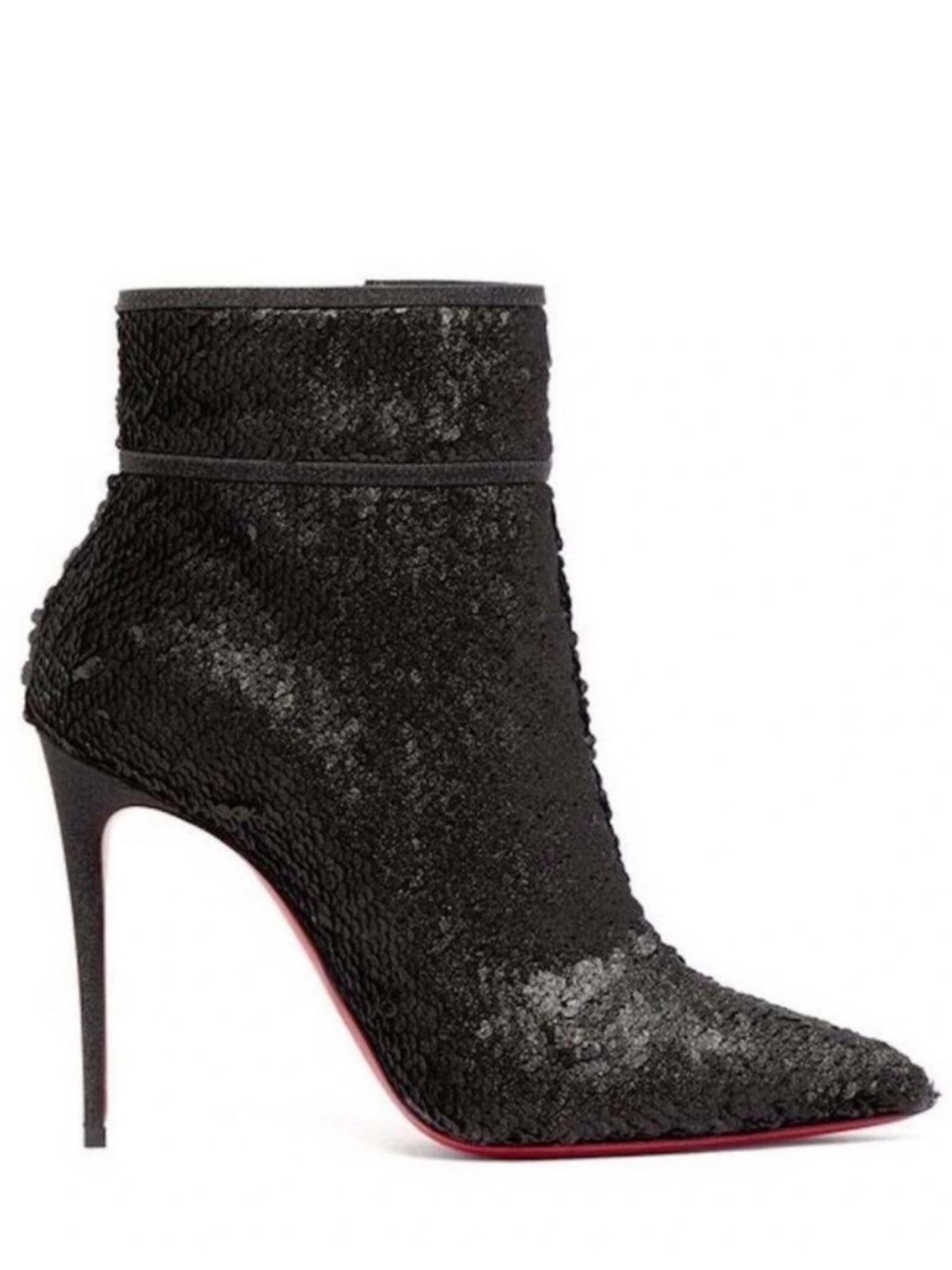 Christian Louboutin Black Sequin Pointed Stiletto Ankle Booties